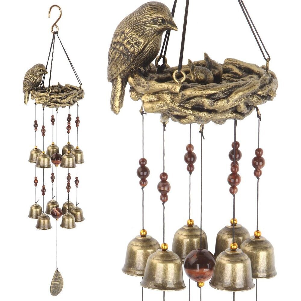 Rustic Bird Nest Wind Chime 12 Bells Garden Decor